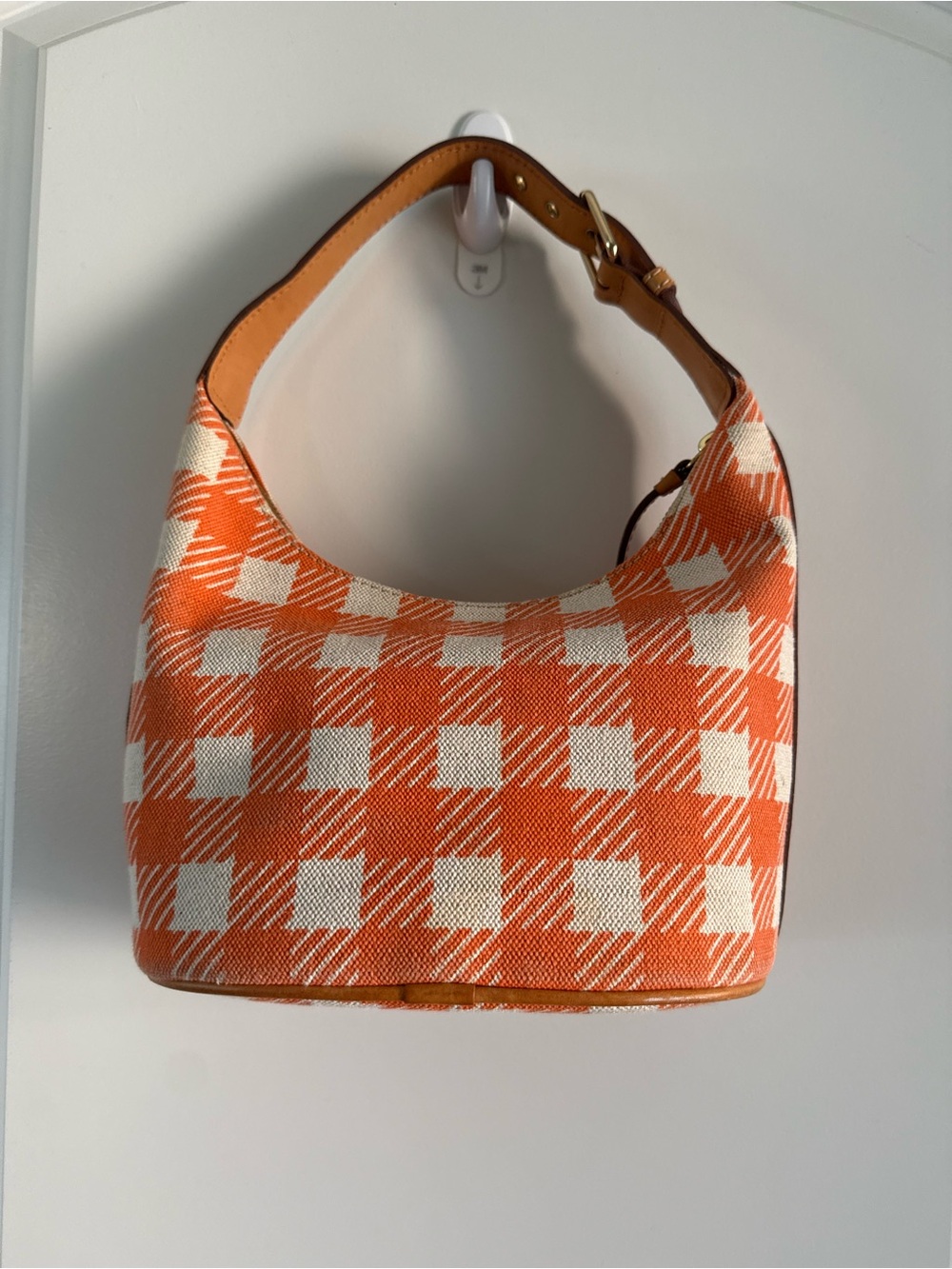 🍊Vintage Dooney & Bourke Orange Plaid Gingham Bucket Bag - Picture 3 of 8